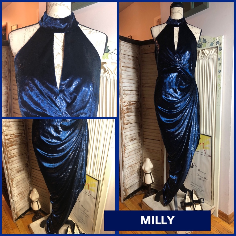 NWT-SZ 8-MILLY “JANA” NAVY METALLIC SHIMMERY GOWN
